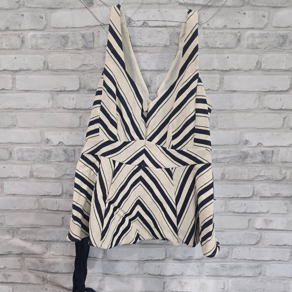 Anthropologie Maeve Navy Cream Blouse Top Nautical belted bow striped Tank Sz 12